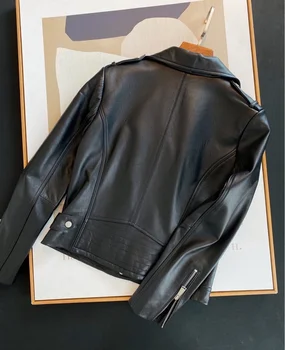12345 orijinal 1000 + yüksek dereceli buhur koyun derisi elastik rahat motosiklet deri kısa ceket kadın sonbahar