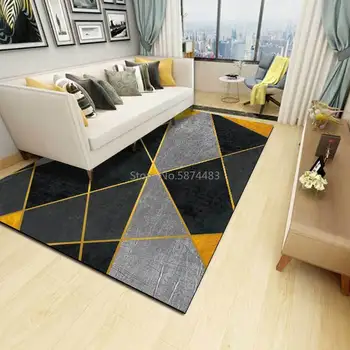 200 * 300 cm Moda İskandinav Ins Tarzı Geometrik Siyah Gri Altın Hattı Dikiş Mutfak Oturma Odası Yatak Odası Başucu Halı Zemin Mat