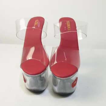 2018 Seksi Kristal Ayakkabı 17 cm Ultra Yüksek Topuklu Egzotik Dansçı Dudaklar Platformu Terlik Gece Kulübü 7 İnç Yüksek Topuklu