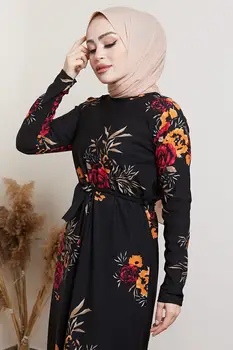 2021 Yeni Tasarım Türkiye Başörtüsü kadın Baskı Elbise Kemer Kemerli Zarif Kalite Moda Düğün Özel Davet Muhafazakar Müslüman Elbise Kadınlar Uzun Kaftan Abaya Türkiye Dubai Başörtüsü Jilbab Fas Kaftan