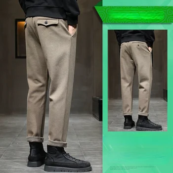 2022 Sonbahar Kış Yeni Rahat Pantolon Erkekler Slim Fit Yün Kumaş Moda Pantolon Erkek Marka Giyim Artı Boyutu Pantolon 28-38 Y307