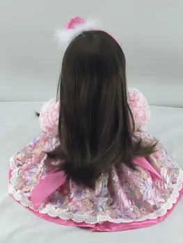 22 inç yumuşak Vinil Gerçekçi Reborn Baby Doll Kız Noel Oyuncak Hediye Çocuklar için Uzun Saç Prenses Pembe Elbise Çocuk Oyun Arkadaşları