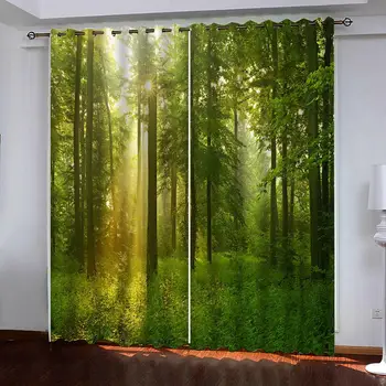 3D pencere karartma Perdeleri orman güneş ışığı manzara Perdeleri Oturma Odası Çocuk Odası Baskılı Otel Ofis Cortinas