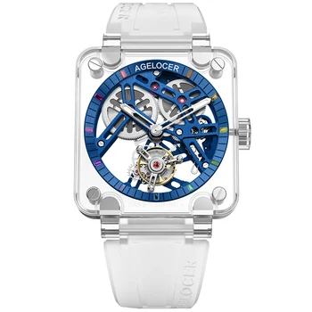 AGELOCER Tasarımcı İskelet Tourbillon Saatler Mekanik Otomatik İzle Erkekler Spor Saat Bilek İzle Relojes Hombre