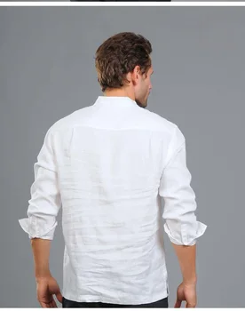 Artı Boyutu 3XL Marka Vintage Uzun Kollu Gömlek Erkekler Standı Yaka Gevşek Keten Erkek Gömlek Erkek Beyaz Giyim LX1825