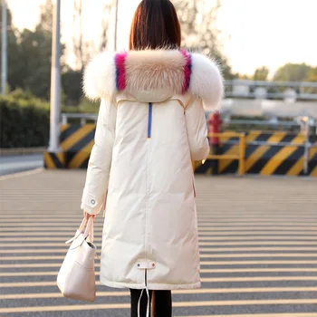 Aşağı Kış Kalın sıcak tutan kaban Kadın Büyük Rakun Kürk Kapşonlu Giyim 2021 Kore Uzun Ördek Aşağı Ceket Bayanlar Hiver 52982