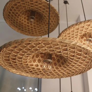 Bambu şapka kolye lambaları D40cm 1 3 6 kafaları asılı lamba basit merdiven ışık salonu çalışma otel ev aydınlatma kolye ışık G070