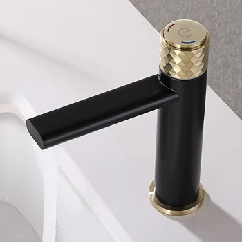 Banyo Musluk Pirinç Banyo Lavabo Bataryaları Soğuk Ve Sıcak musluk bataryası Lavabo Tek Kolu Güverte Üstü Siyah