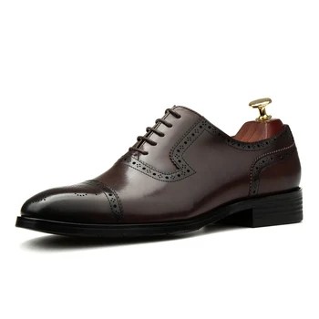 Büyük boy EUR45 siyah / kahve erkek gelinlik ayakkabı hakiki deri Oxfords resmi sosyal ayakkabı