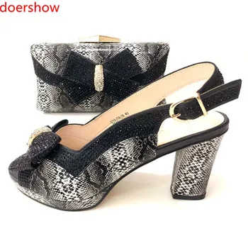Doershow Yeni Varış gümüş Renk İtalyan Ayakkabı ile Eşleşen çanta seti ile Dekore Rhinestone Afrika Ayakkabı ve çanta seti SM1-18