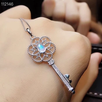 Doğal açık mavi aytaşı Kolye doğal taş kolye kolye S925 gümüş antik Hollowing Anahtar kız hediye güzel takı