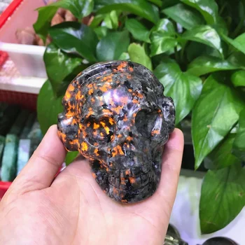 Doğal Yooperlite Kayalar Kuvars Kristal Mineraller Alev Taş Sihirli Oymalar Kulaklık Kafatası Dekoratif Süs Witchcrafts
