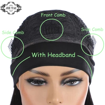 Düz Kafa Bandı Peruk İnsan Saç Tam Makine Yapımı Peruk Kadın İçin 100 % İnsan Saç Moğol Remy Saç Tutkalsız Doğal Renk