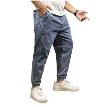 Ekstra XL Artı Boyutu erkek Kot Kırpılmış Şişman Adam Ekstra Büyük erkek Gevşek Kot erkek Baggy Kot Erkek Giyim