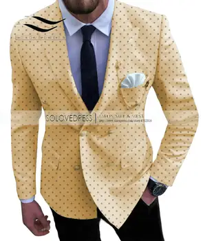 Erkek 2 Parça Suit Jakarlı Düğün GroomsmenDouble Göğüslü Moda Şal Yaka Smokin Slim Fit Blazer Ceket Özel Boyut