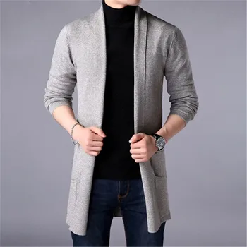 Erkek Ince Uzun Düz Renk Örme Ceket Moda erkek Rahat Kazak Hırka CoatsSweater Mont Erkekler Yeni Moda 2020 Sonbahar