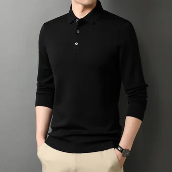 Erkek Yaka Düz renk Uzun Kollu T gömlek Erkekler 2021 yeni Bahar ve Sonbahar Tops Tees Adam Moda T Shirt 5187-181