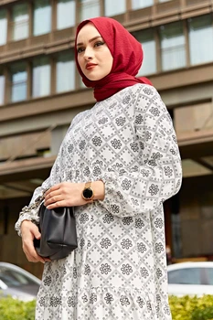 Etnik Desen Fisto Elbiseler Beyaz Kış Sonbahar 2021 Müslüman Kadınlar Başörtüsü başörtüsü İslam Türkiye