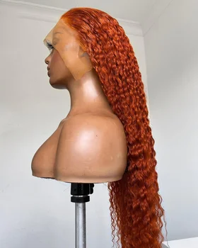 Gevşek Kıvırcık Sentetik Dantel ön peruk Kadınlar Için Tutkalsız Zencefil Turuncu Dantel Peruk Halfhand Bağlı Peruk Doğal Saç Çizgisi Makyaj Peruk