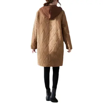 Giyim Sonbahar Kış Artı Boyutu Rahat kapitone ceket kadın Orta Uzunlukta Gevşek Kapşonlu Kapitone Ceket Retro Giyim Abrigos M1541