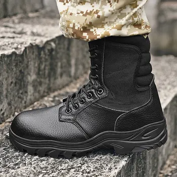 Güvenlik Botları Çizme Ayakkabı Erkekler İçin Vintage Ayak Bileği Deri Çizmeler Sneakers Yüksek Üst Kış Erkek erkek Ordu Askeri Elbise
