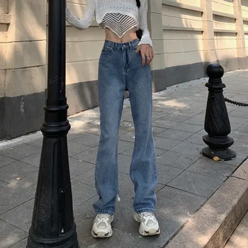 Ilkbahar ve Sonbahar Yüksek Bel Bağlama kadın Kot Denim Kot Gevşek Essentials Y2k Elbise Streetwear Pantolon Hip-Hop Pantolon