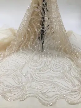 Jhh01 # 2020 yeni stok lüks 5 yards/lot için el yapımı boncuk pullu nakış tül mesh dantel kumaş düğün gelin elbise
