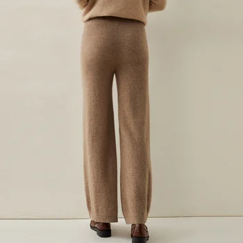Kadın Geniş Bacak Pantolon 100 % Saf Keçi Kaşmir Örme Pantolon Sıcak Satış Kış Üst Sınıf Sıcak Pantolon Ofis Bayan için