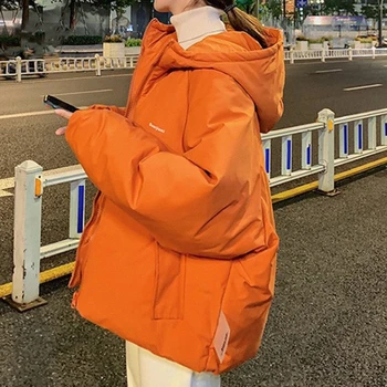 Kadın Kapüşonlu Ceket Kalın Pamuk Yastıklı Bayanlar Palto Rahat Gevşek Parkas Kadın Kore Katı Giyim 2021 Kış Aşağı Ceketler