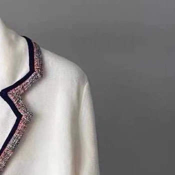 Kadın Kazak 2021 Erken Sonbahar Yeni Stil Takım Elbise Yaka Cep Zincir Bağlantı Çiçek Düz Renk Örme Hırka
