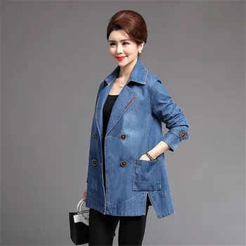 Kadın Kot Ceket 2019 Yeni Artı Boyutu 4XL Rahat Kot Rüzgarlık Bahar Sonbahar Yaka Kruvaze Moda Kot Ceket