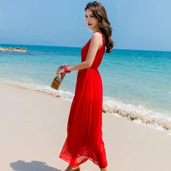 Kadın Parti Elbiseler Gece yaz elbisesi Ipek Plaj Uzun Elbise Kırmızı Elbiseler Zarif günlük kıyafetler Vestidos Verano LWL1a33