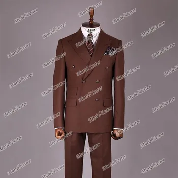 Klasik Akıllı Rahat Erkek Takım Elbise Ofis Kruvaze Ceketler Pantolon Damat Giyim Akşam Parti Yemeği Blazer Terno Masculino
