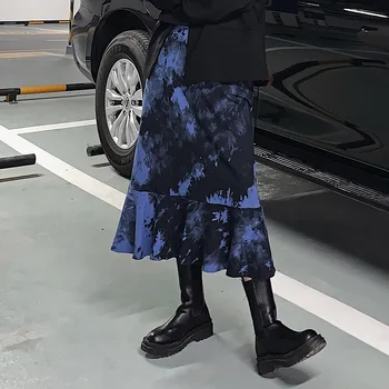 Kore Moda kadın Etek Rosetic Punk Gotik Orta Buzağı Kravat-Boya A-Line Renk Blok Bölünmüş Seksi Serin Yaz Bayanlar Midi Etekler