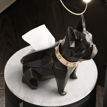 Köpek Heykelcik Reçine Bulldog Doku Tutucu Zanaat Mutfak Odası Masa Üstü Ev Dekor Modern Yaratıcı Geometrik Köpek Doku Kutusu