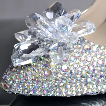 Köpüklü Resmi Elbise Ayakkabı Köpüklü Kristal Ayakkabı Sivri Burun Rhinestone Düğün Parti Balo Ayakkabı Gelin Buketi Dans Pompaları