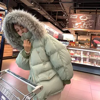 Kış Kadın Ceket Parkas Kapşonlu Kalın Aşağı Pamuk Yastıklı Parka Kadın Ceket Kısa Ceket Öğrenci Gevşek Ekmek Ceket Sıcak Dış Giyim