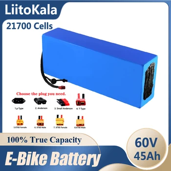 LiitoKala 60 V 45Ah 21700 lityum pil paketi 16S9P dahili 50A dengeli BMS, aynı port, 1800 W altındaki motorlar için uygun
