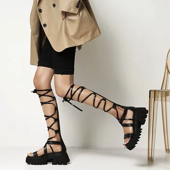 Marka Yeni Kadın Topuklu Sandalet İçin Takozlar Demonia Ayakkabı Roma Serin Moda Punk Gotik Sandalet Gladyatör Platformu İle Fermuar