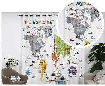 Modern Ev Dekorasyon Oturma Odası çocuk odası gölgeleme sevimli karikatür erkek kız odası anaokulu perde renk dünya haritası