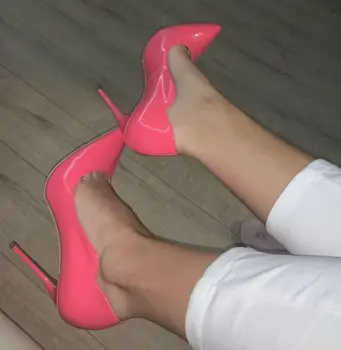 Moraima Snc Yeni Sivri Burun Yüksek Topuk Ayakkabı Gül Pembe Patent Deri Stiletto Pompaları Kadın Elbise Topuklu üzerinde Kayma 35-43