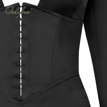 Ordifree 2021 Yaz Kadın Seksi Parti Elbise Uzun Kollu Siyah Seksi Bodycon İpek Kısa Kalem Elbise
