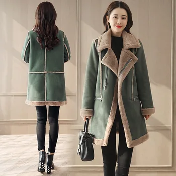 Orta uzunlukta Kore Kış Ceket Kadınlar 2021 Yeni Harajuku Ceket Geyik Derisi Kaşmir Kuzu Yün Kalın Kapitone Ceket pamuklu ceket