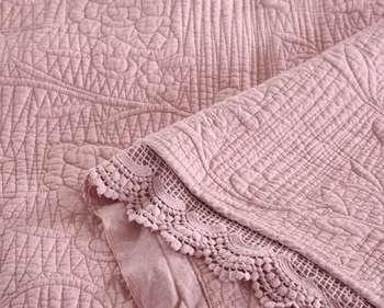 Pamuk Yatak Örtüsü Yatak Yorgan Seti 3 ADET Katı Çift Battaniye Dantel Dekor Işlemeli Yatak Örtüsü Kraliçe Boyutu Yatak Örtüsü CHAUSUB