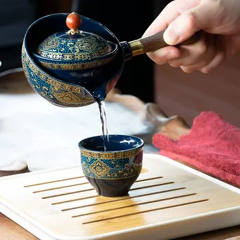 Porselen Çin Gongfu çay seti Taşınabilir Demlik seti 360 Rotasyon Çay Makinesi ve Demlik Taşınabilir Hepsi Bir Hediye Çantası