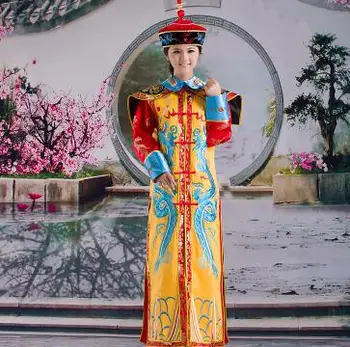 Qing Hanedanı Ejderha Robe Elbise Çin İmparatoriçesi Geleneksel Kostüm Antik Çin Qing Mançu Kraliçe prenses Kraliyet giyim