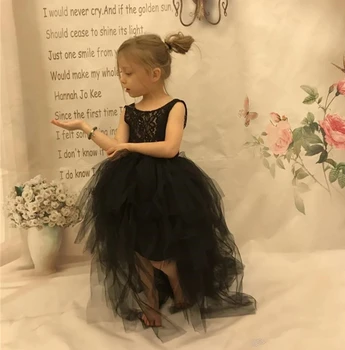 Seksi Siyah Tül Toddler Prenses Çiçek Kız Elbise Dantel Communion Doğum Günü Pageant Robe De Demoiselle 1-12 Yıl