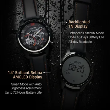 TicWatch Pro 3 GPS Aşınma IŞLETIM sıstemı Smartwatch erkek Spor / akıllı saat Çift katmanlı Ekran Snapdragon Aşınma 4100 8 GB 3 ila 45 Gün Pil