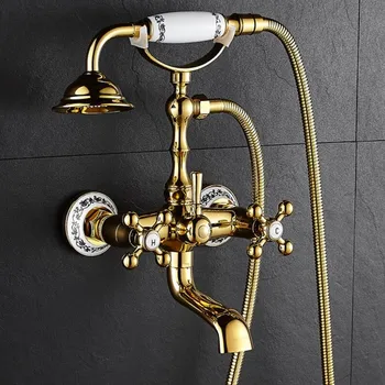 Vidric Moda lüks yüksek kaliteli pirinç altın ve beyaz duvara monte banyo ve duş bataryası seti maruz B & S musluk seti