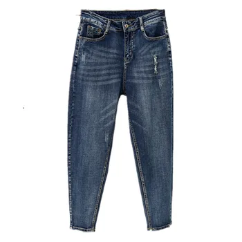 Yeni Rahat Gevşek Kot Kadın Yüksek Belli Harem Pantolon Kadın Streç Streetwear Anne Kot Düğme Vintage Denim Pantolon Q5530